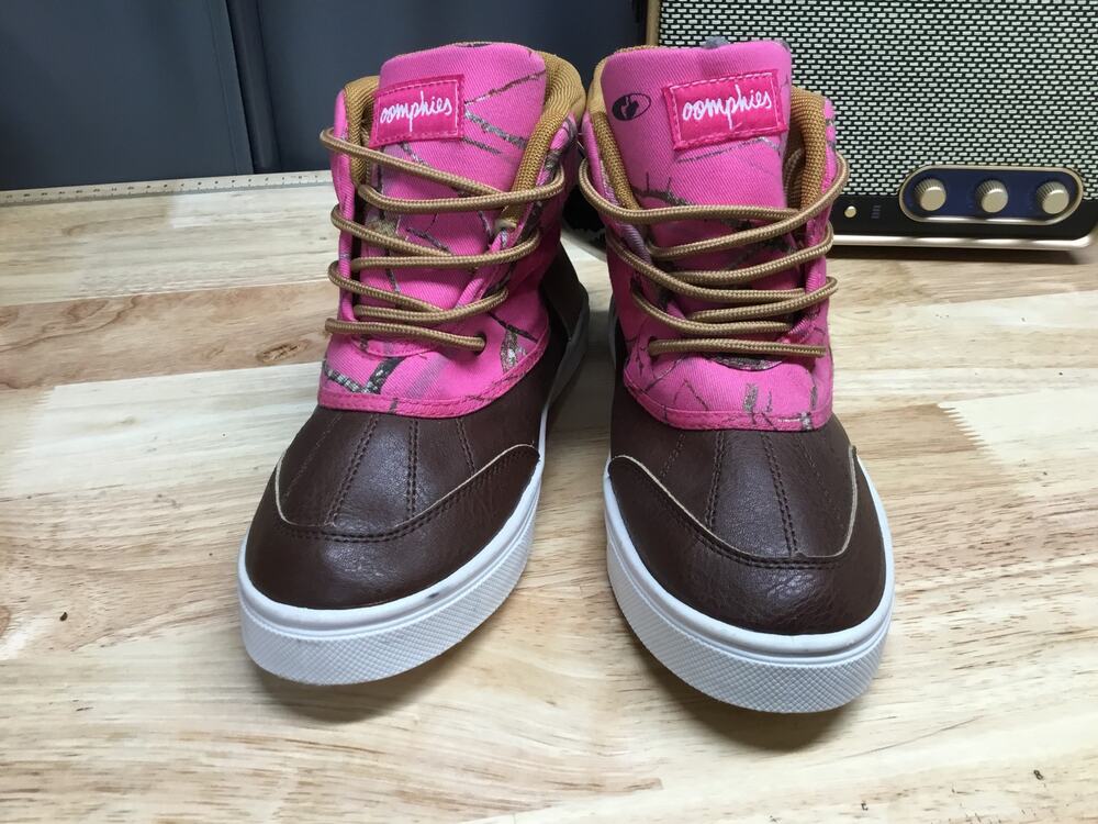 Oomphies Duck Boots Girls US 4Y Pink Brown Round Toe Lace-Up Ankle Comfort Shoes